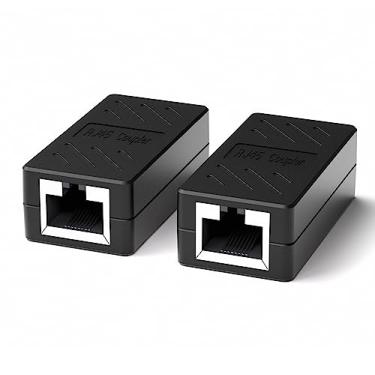 Imagem de RuiPuo Acoplador RJ45 adaptador extensor de cabo Ethernet conector LAN acoplador em linha fêmea para fêmea acoplador de linha para cabo Ethernet Cat5/Cat5e/Cat6/Cat7 (preto) 2 unidades)