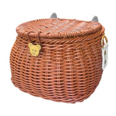 Imagem de Conjunto de cesta de bicicleta infantil, cesta de triciclo de scooter, cesta infantil finamente tecida com tampa alça de ombro cesta de guidão frontal cesta de vime para guidão infantil cesta de