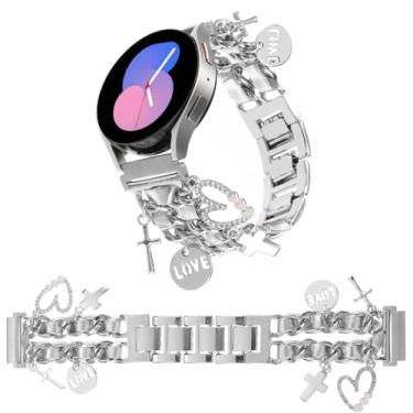 Imagem de REALSIGN Pulseira de relógio de metal elegante de 20 mm compatível com Samsung Galaxy Watch 7 6 5 4 40/44 mm, 4 Classic 42/46 mm, Watch 3 de 41 mm, Active 2, Gear S2 Classic, corrente cubana com