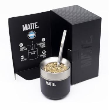 Imagem de Matte Conjunto de cabaça e bomba de erva mate de 184 g - Inclui DS Pro Box - Kit de conjunto de erva mate livre de BPA com canudo mate, design elegante, base antiderrapante (preto)