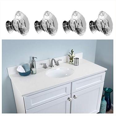 Imagem de Puxadores de armário de vidro cristal autoadesivos 4 peças puxador de gaveta em forma de diamante ajudante cozinha porta deslizante janela guarda-roupa maçaneta adesivo puxadores de armário (branco)