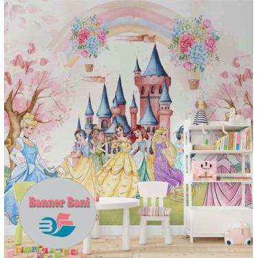 Imagem de Papel de parede infantil princesas da Disney e arco iris aquarela m² B