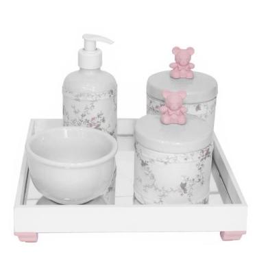 Imagem de Kit Higiene Espelho Potes, Molhadeira, Porta Álcool-Gel e Capa Ursinho