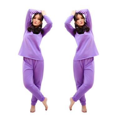 Imagem de Conjunto Pijama Liso Adulto Feminino Longo Inverno Moletom Flanelado C