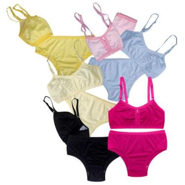 Imagem de Kit 6 Conjunto Juvenil De Calcinha E Sutiã Sem Bojo Confortável Menina
