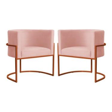 Imagem de Kit 02 Poltrona Luana Luxo Veludo Rosa Base Bronze - FM - Fina Mobília