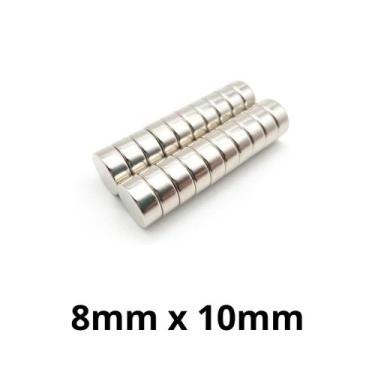 Imagem de Kit 20 Peças Imã Neodímio Disco Magnético N35 8 x 10mm Super Forte Pot