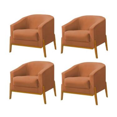 Imagem de Kit 4 Poltronas Living Base em Madeira Maciça Flórida Veludo Terracota