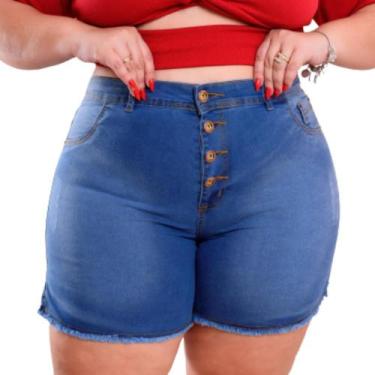 Imagem de Short Jeans Feminino Cintura Alta Elastano Bermuda Plus Size - karha J