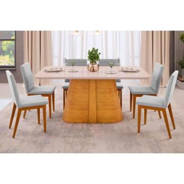 Imagem de Cozinha Completa Ryze Tampo Madeirado c/ Vidro Curvo 180x100cm e 6 Cad