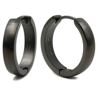 Imagem de Brincos masculinos de argola redonda com face curvada de aço inoxidável, prata, azul, ouro rosa, preto, 20 mm, Aço inoxidável