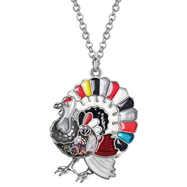 Imagem de DALANE Colar colorido de peru com pingente de galinha e animais de fazenda para mulheres, presentes de Natal, 36mm x30mm, Zinco, Sem Pedra Preciosa