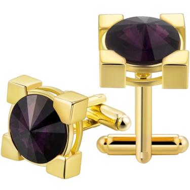Imagem de Abotoaduras douradas para homens, abotoaduras de cristal masculinas abotoaduras de latão casamento negócios presente de aniversário para noivo pai marido namorado, Metal, Sem Pedra Preciosa