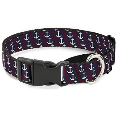 Imagem de Buckle-Down Coleira para cães Anchor3 Flip azul marinho/vermelho/creme martingale, 3,8 cm de largura, serve para pescoços de 40,6 a 58,4 cm