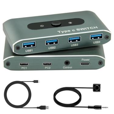 Imagem de Interruptor USB 3.0, 2 computadores compartilham 4 dispositivos USB com comutador KVM, seletor de interruptor USB perfeito para TVs, monitores e consoles de jogos