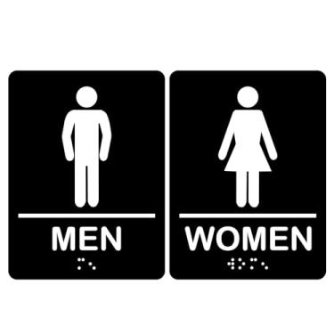 Imagem de Placa de banheiro em braile compatível com ADA com fita dupla face para proteger perfeitamente em menos de um minuto, tamanho 20 x 15 cm (conjunto masculino e feminino)