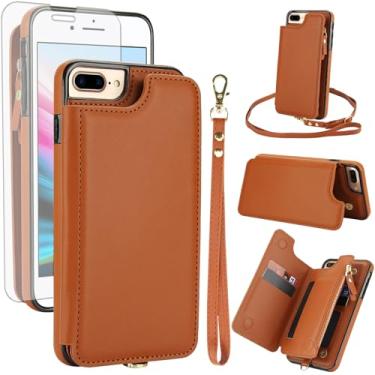 Imagem de Asuwish Capa de celular para iPhone 7plus 8plus 7/8 Plus capa carteira com zíper com protetor de tela de vidro temperado e bloqueio de RFID para cartão de crédito celular i Phone7s 7s + 7+ 8s 8+