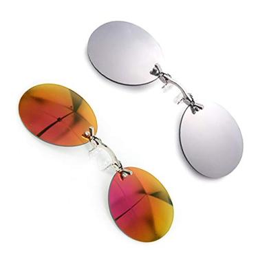 Imagem de Pacote com 2 óculos de sol retrô redondos com clipe no nariz Matrix Morpheus Movie sem aro (pacote com 2, vermelho prata)