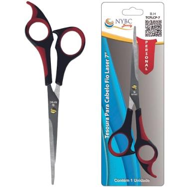 Imagem de Tesoura Para Cabelo Fio Laser NYBC Beauty - 7" - 182mm, Vermelha e Preta, Leve e Eficiente, Para Uso Doméstico e Profissional