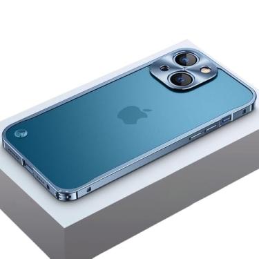 Imagem de Capa de luxo com estrutura de metal à prova de choque e fosca para iPhone 15 14 12 13 11 Pro Max Mini câmera proteção total capa híbrida bumper, N azul, para iPhone 12 Mini