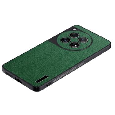 Imagem de HAO RIYLN Capa de couro para Oneplus 13, proteção total de lente de madeira textura capa de telefone fina proteção contra queda anti-impressão digital, verde, 13