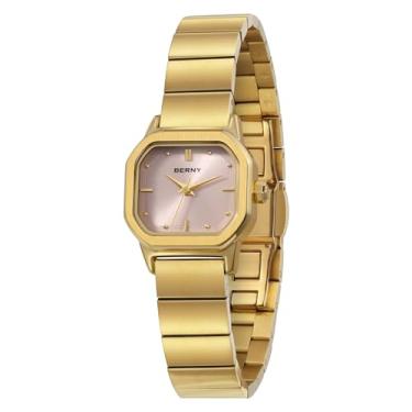 Imagem de BERNY Relógios dourados femininos delicados relógio quadrado de quartzo movimento de quartzo japonês 3 ATM à prova d'água moda pequeno relógio de pulso feminino presente de aniversário de luxo para