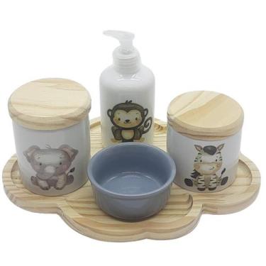 Imagem de Kit higiene bebê 5 peças Safari - Bandeja Nuvem - 102.8 - Genérico