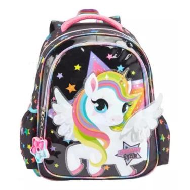 Imagem de Mochila Costas Infantil Escolar Menina Unicórnio Star 3D Denlex