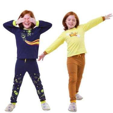 Imagem de Kit Pronto 4 Peças Pijama Macio Comprido, Longo Infantil 2 Camisas  2 