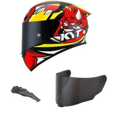 Imagem de Capacete KYT TT Course Rhino Preto e Vermelho Mais Viseira Fumê e Spoiler Fumê
