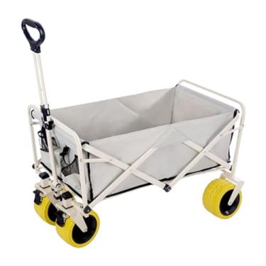 Imagem de carroça Carrinho de vagão com rodas dobrável, carrinho de jardim de acampamento com alça ajustável, vagão de praia com rodas grandes e mesa dobrável dobrável