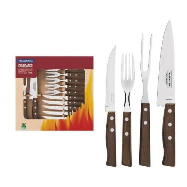 Imagem de Jogo De Talheres Para Churrasco Em Aço Inox Com Cabo De Madeira Natura
