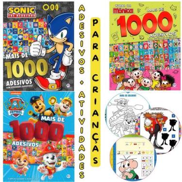 Imagem de Kit 3000 Adesivos Infantis com Atividades - Patrulha Canina + Sonic + 