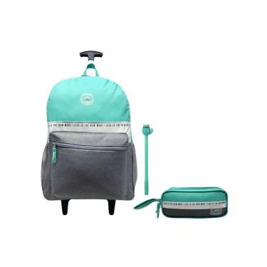 Imagem de Mochila Feminina Rodinhas Moderna Adulto Juvenil Verde Água