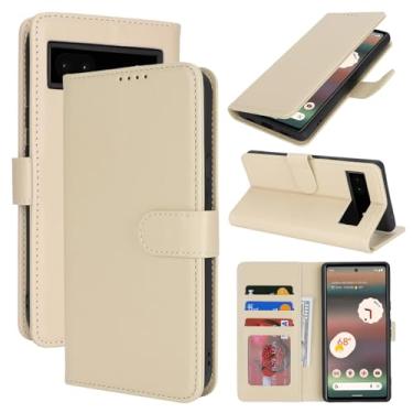Imagem de SunYoo Capa carteira para Google Pixel 6a com suporte para cartão, capa carteira Pixel 6a para homens e mulheres, couro à prova de choque com fivela magnética com suporte flip capa de telefone - bege