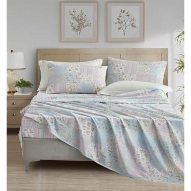 Imagem de Chezmoi Collection Jogo de lençol Queen de 4 peças de patchwork floral de algodão Holly - lençol de cama 100% algodão com estampa floral de bolinhas e bolinhas