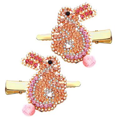 Imagem de NVENF Presilhas de cabelo de Páscoa para mulheres e meninas brilhantes strass coelhinho da Páscoa, presilhas de cabelo coloridas de poupança de cabelo fashion acessórios de cabelo (coelho rosa)