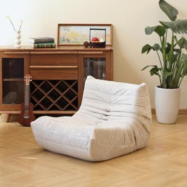 Imagem de N&V Cadeira Fireside, sofá de chão sem braços de meados do século, espreguiçadeira macia de chenille premium, poltrona de sofá de espuma para sala de estar, quarto e escritório (branca, individual)