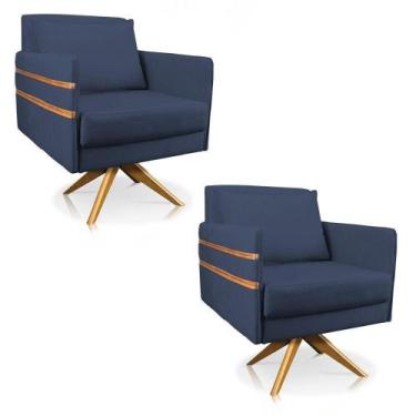 Imagem de Kit 02 Poltronas Giratória Mari Suede Azul Marinho - DROSSI