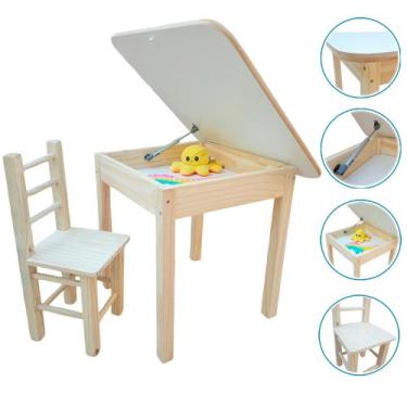 Imagem de Mesa Infantil Bau De Madeira Com 1 Cadeiras sem pintura - JANETS LTDA