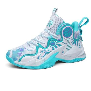 Imagem de Novetra Tênis de basquete masculino de cano alto com design de padrão exclusivo, leve e durável para esportes(Cyan,44 BR)