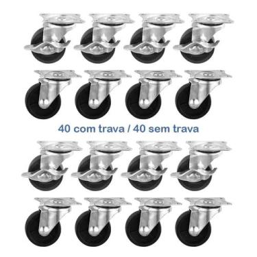 Imagem de 80 Rodizio Plástico 40mm 40 Com e 40 Sem Trava Rodinha Roda - Desicon