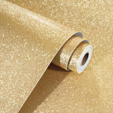 Imagem de WESTICK Papel de contato dourado com glitter para paredes Papel de parede removível com glitter dourado para papel de parede espumante champanhe para sala de estar, paredes, armários, garagem, salão
