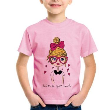 Imagem de Camiseta Infantil Listen to your heart - Foca na Moda, Rosa bebê, 2