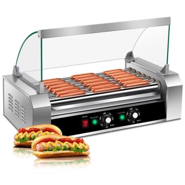 Imagem de Máquina de Hot Dog com 7 Rolos Antiaderentes até 18 Salsichas, 110V 900W, KOTEK, Prata