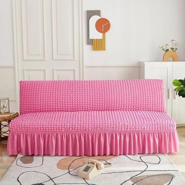 Imagem de Capa de futon sem braços com saia de babados, sofá-cama futon altamente elástica(Rose Red,Medium (150-190cm))