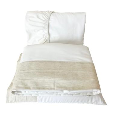 Imagem de Jogo de Lençol para Berço 3 Peças Percal Barrado -Linho Bege -Biramar Baby