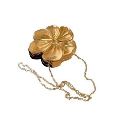 Imagem de MakeMeChic Bolsa tiracolo feminina em forma floral metálica para noite bolsa clutch de festa, Dourado, One Size