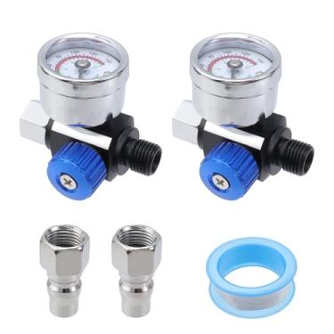 Imagem de Antrader Kit regulador de pressão de ar G1/10.2 cm, kit de regulador de pressão de ar com 2 peças para sistemas de ar comprimido, com medidor e adaptador de conexão rápida (azul)
