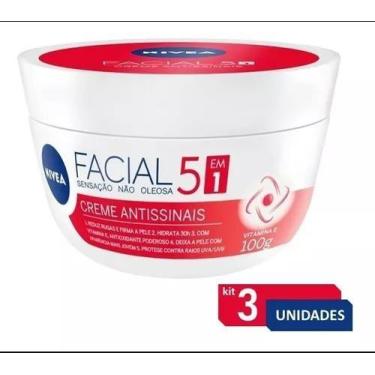 Imagem de Kit 3 Cremes Facial Nivea Antissinais 5 em 1 Não Oleosa 100g